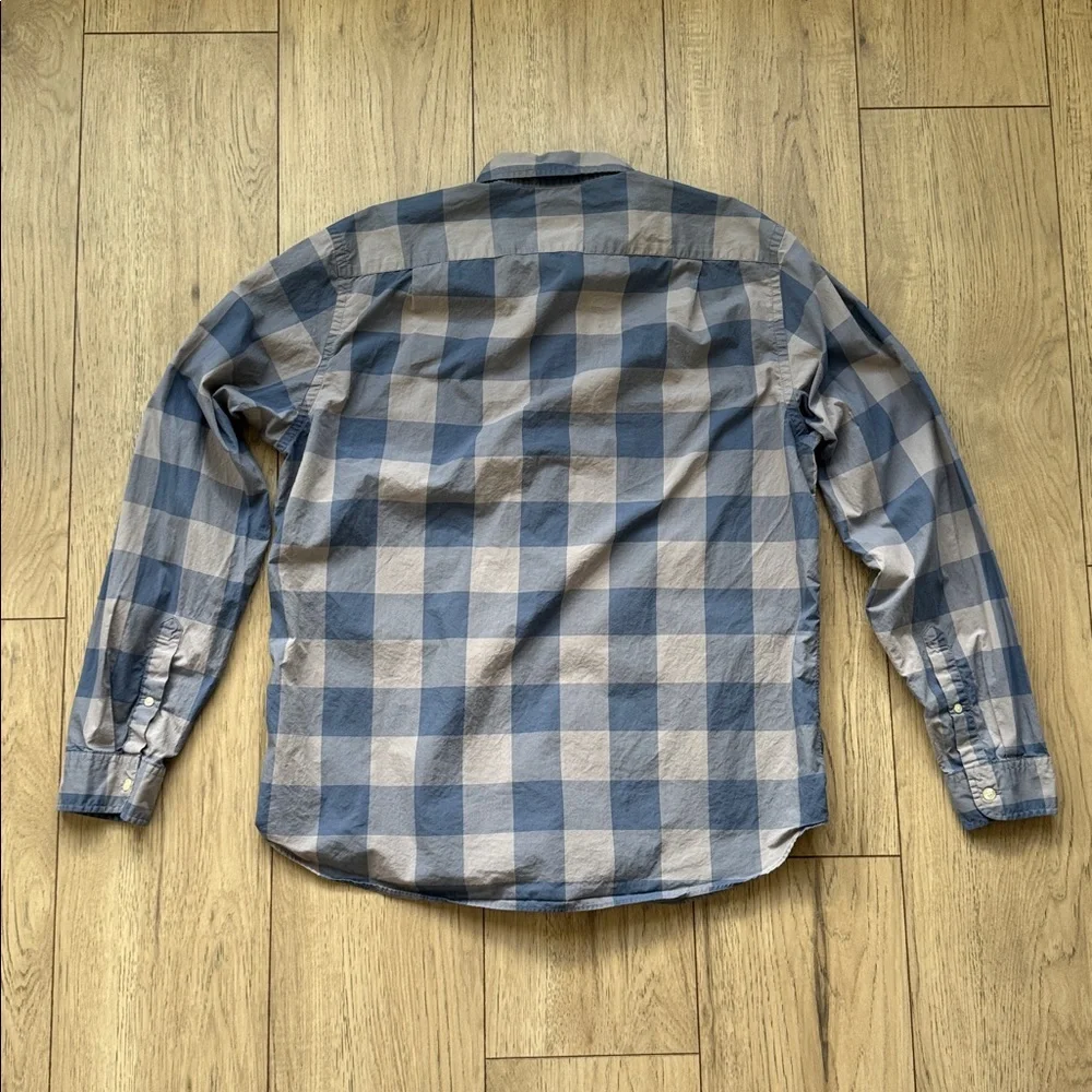 J Crew Tailored Fit Blue Plaid Button Down Shirt Men Large Cotton Preppy Casual